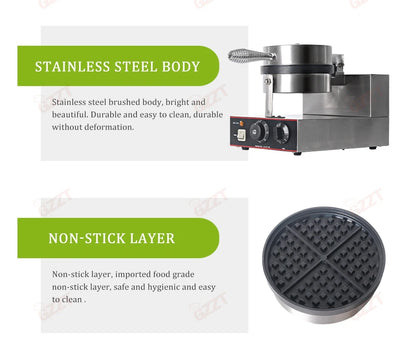 GZZT Commercial Double Head Waffle Maker 4-Piece Non-stick 2000W Adjustable Temperature 50-300℃ High-Efficiency Snack Machine.