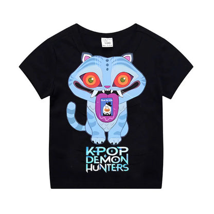 Kpop Demon Hunters Children's Clothing Short Sleeve T-shirt Cute Kpop Demon Hunters Tiger Harajuku Tshirt for Boys Girls.
