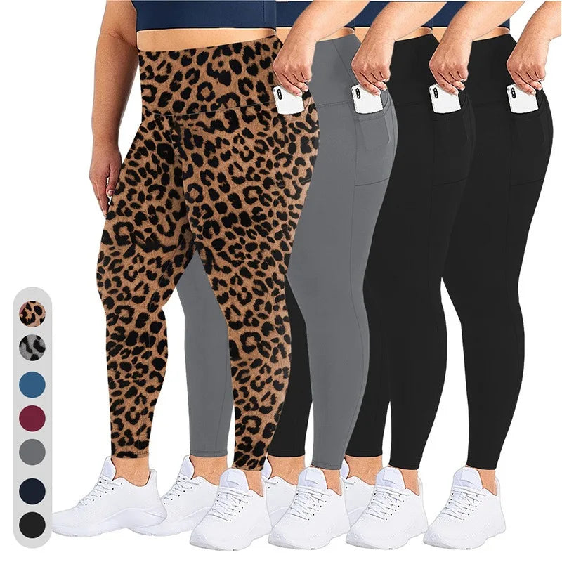 Women's High-Waisted Yoga Pants Plus Size Butt-Lifting Workout Leggings with Pockets Elastic Activewear for Gym & Running.