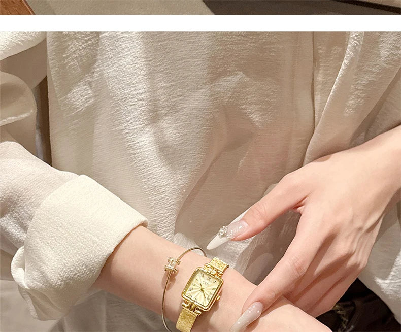 GEDI Gold Stainless Steel Quartz Watch Square Woman High-End Vintage Light Luxury Elegant Women's Wristwatches Gift.