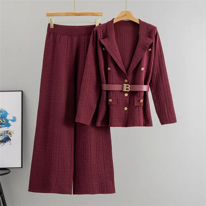 Women Sweater Wide Leg Pant Two Piece Set Muslim Knitted Pullover Casual Knit Outfits Suits Musulman Ensemble Autumn Winter 2025.