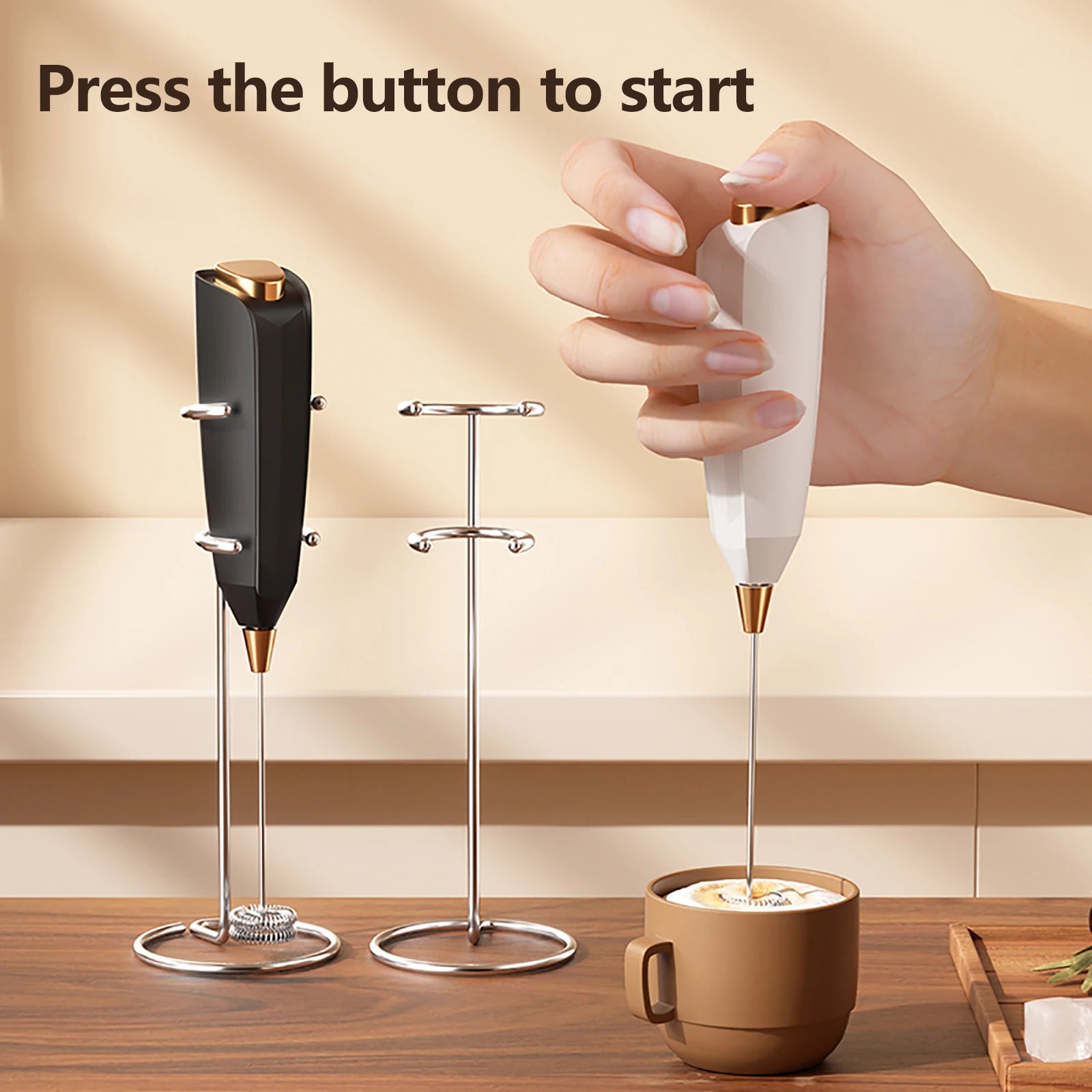 Milk Frother Handheld Battery Powered With Holder Frother Wand Drink Mixer Electric Whisk for Coffee.