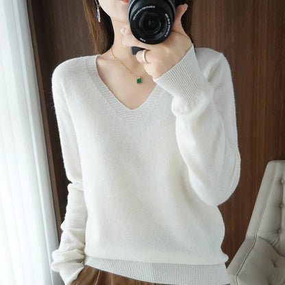 Neue Kaschmir frauen V-ausschnitt Pullover Spitze Neck Aushöhlen Design Beiläufige Gestrickte Lange Hülse frauen Pullover Herbst Und winter
