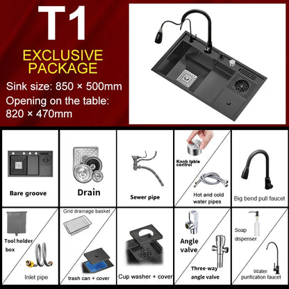 Neues abgestuftes Edelstahlspülbecken für die Küche, multifunktionale Tassenwaschbecken, Geschirrspülbecken, großes Einzelschlitz-Waschbecken