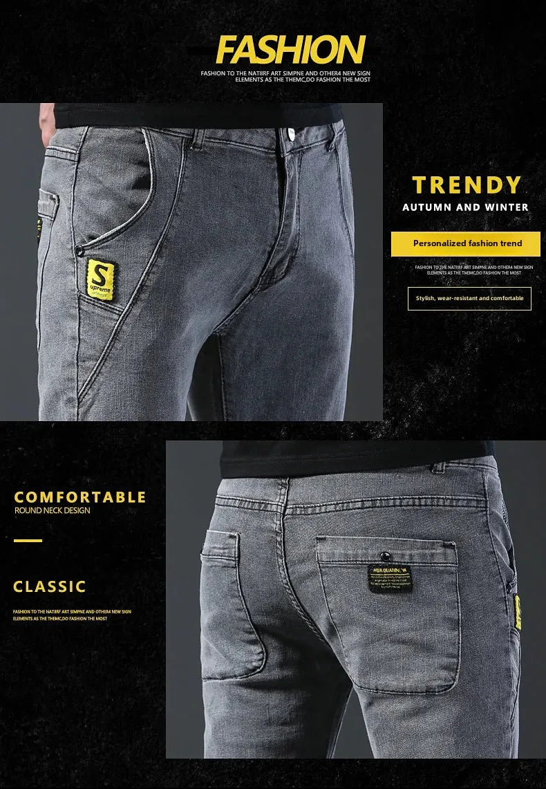 Frühling Herbst Xintang Denim Jeans Herren Slim Fit Casual Trendy Modische Alltagskleidung Blau Gerade Bein Hosen Elastische Taille