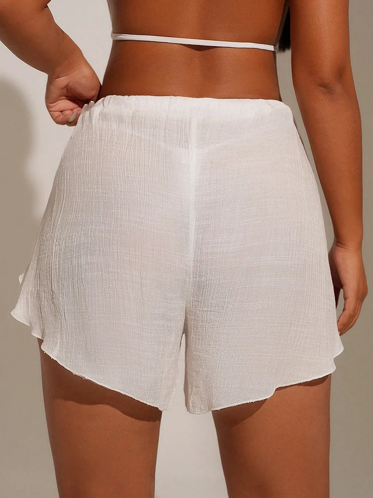 Cover Pants Ups Wrap Up Shorts Swimsuit Cover Ups Casual Hollow Out Frenulum Elastic Waist Short Pants Lounge Shorts Swimwear.