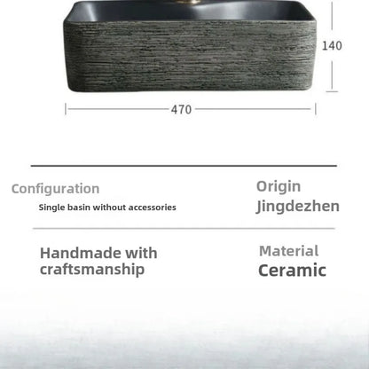 Jingdezhen Keramikgefäßwaschbecken – handgefertigtes rustikales Schwarz- und Sandkunstwaschbecken mit Spritzschutz-Design für den Badezimmer-Waschtisch individuell anpassbar
