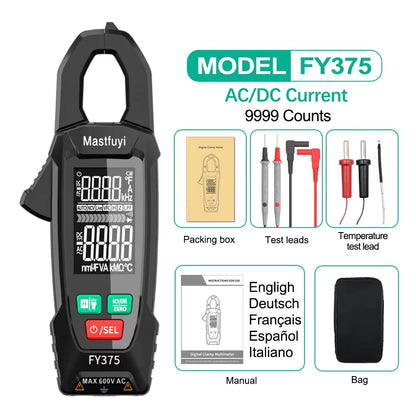 MASTFUYI AC-Stromzangenmessgerät, digital, 10.000 Zählungen, Multimeter, Amperemeter, Spannungsprüfer, Autoverstärker, Hz, Kapazität, NCV, Ohm-Werkzeug