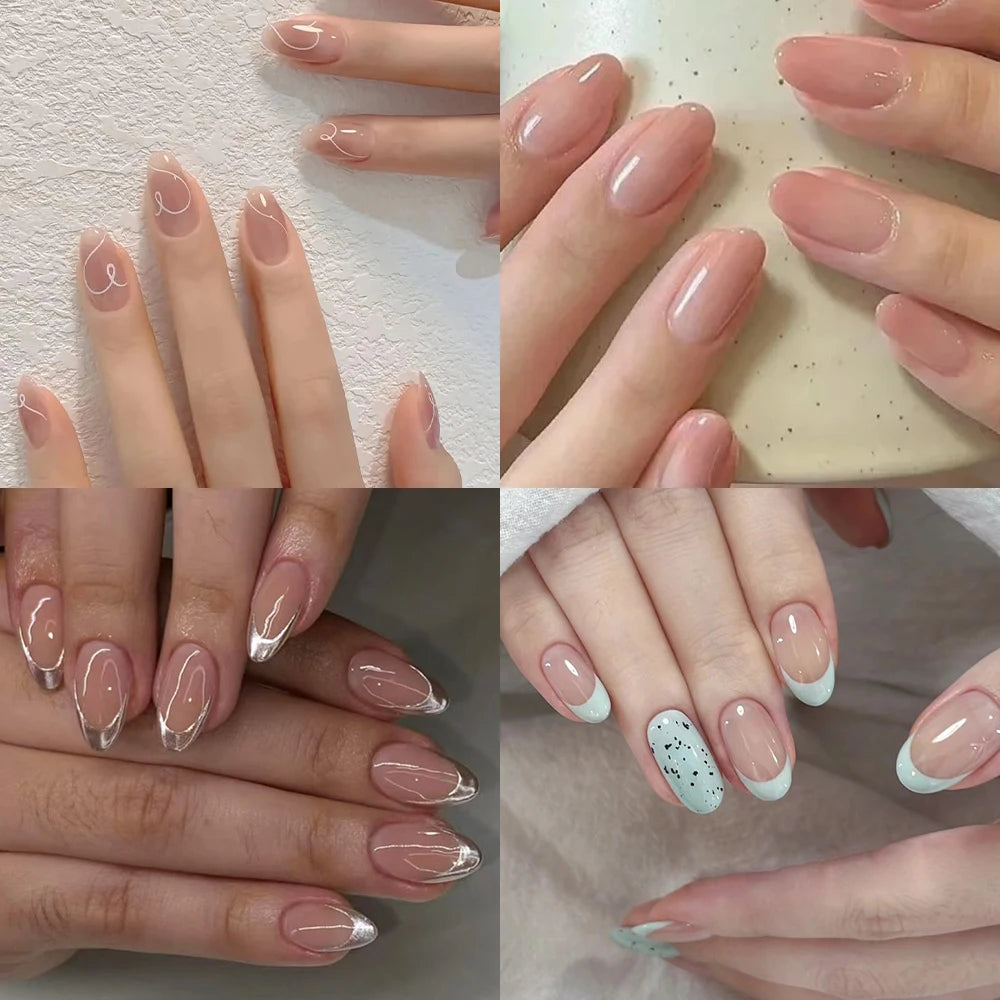 150Pcs M/S/XS Ice Nude Short Oval False Nail French Glossy Matte Simple Press on nails Nude Almond Full Cover Acrylic Fake Nails.
