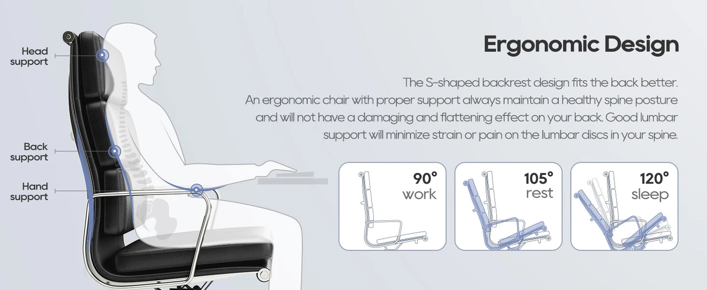 Verstellbarer Bürostuhl aus echtem Leder mit Lordosenstütze, Legierungsarmbasis, Chefsessel, ergonomische Schreibtisch-Computerstühle