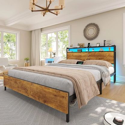 140x200 mit Gitterrahmen, integrierte LED-Beleuchtung und Ladestation (2 AC-Steckdosen, 2 USB-Anschlüsse), Bett 140x200 Mit Lattenrost Au