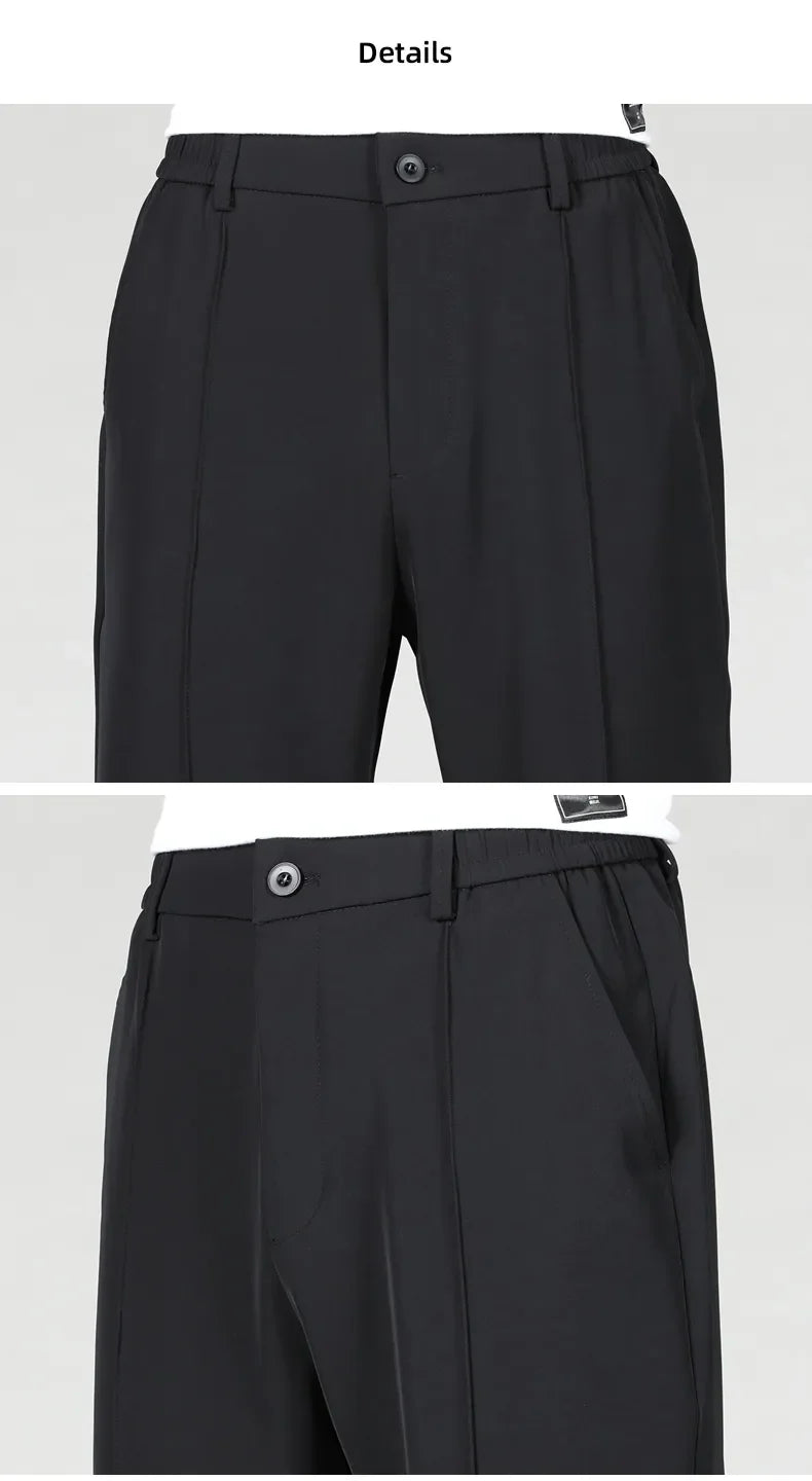 New Autumn Men's Business Straight Suit Trousers Elastic Waist Drape Loose Casual Stitching Khaki Black Pants Brand Clothing.