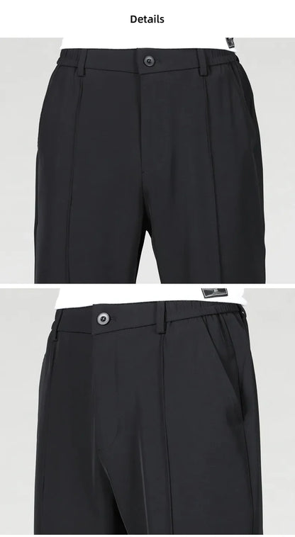 New Autumn Men's Business Straight Suit Trousers Elastic Waist Drape Loose Casual Stitching Khaki Black Pants Brand Clothing.