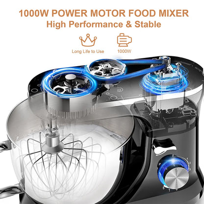 Powerful Stand Mixer Electric Blender Desktop Egg Whisk 1000w 8+P Speed Food Processor Multifunctional Kitchen Mixer with Bowl.