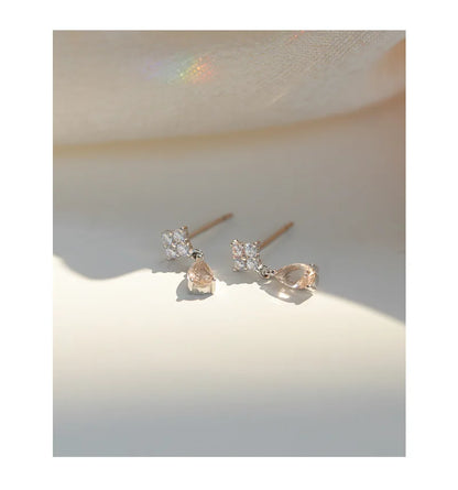 Korean Cute Ear Piercing Water Drop Earrings for Women Crystal Short Tassel Hypoallergenic Female Earrings Party Jewelry Brincos.