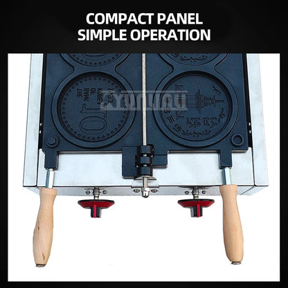 Commercial Non-Stick Pan Waffle Maker Set of 4 Gas Gold Coin Waffle Mold Baking Snack Maker Machine for Kitchen.