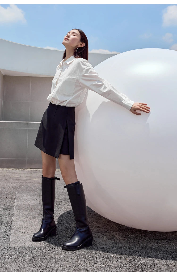 AMII Minimalism Casual Shorts Skirts Women High Rase 2024 Autumn New Fashion Commuter Lady Straight Blazer A-Line Skirt 12343035