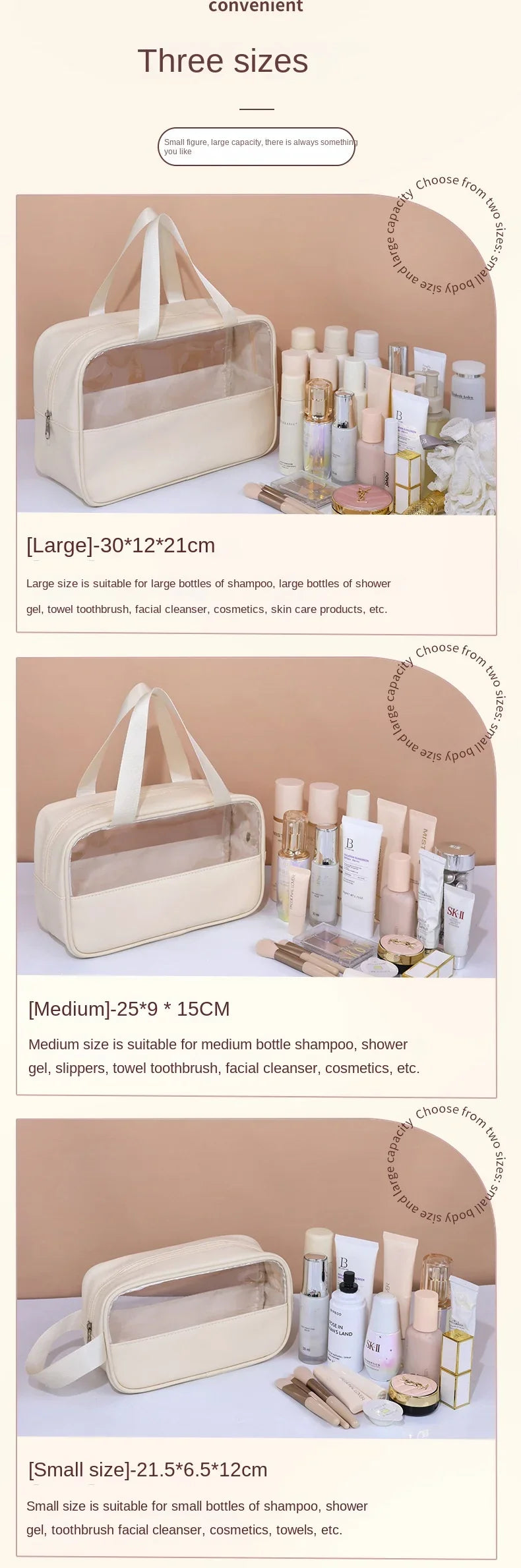 Waterproof Cosmetic Bag Portable Portable Cosmetic Storage Bag Large Capacity Pu Transparent Wash Bag Travel Storage Bag.