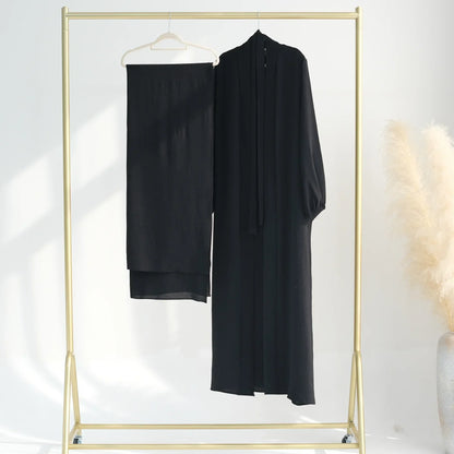 Muslim Woman Abaya 2 Piece Set Abayas Kimono with Sleeveless Hijab Dress Sets Islamic Matching Outfit Dubai Turkey Ramadan Eid