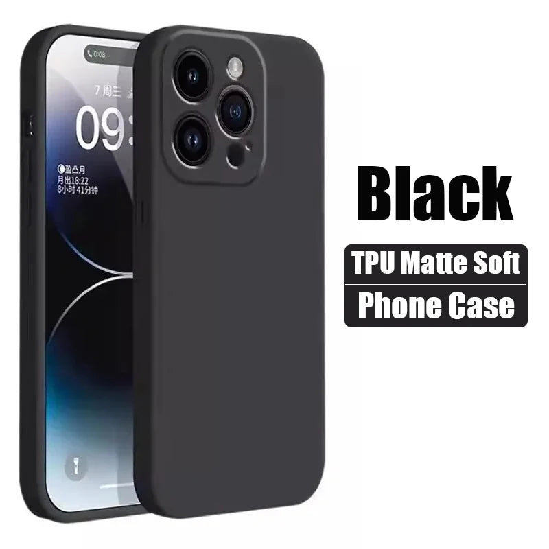 Luxury Black Silicone Matte Phone Case For iPhone 16 15 14 11 12 13 Pro Max 15 Plus 12 Mini 16E Xr X Xs Max Back Cover Soft Case.