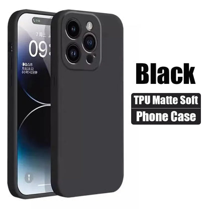 Luxury Black Silicone Matte Phone Case For iPhone 16 15 14 11 12 13 Pro Max 15 Plus 12 Mini 16E Xr X Xs Max Back Cover Soft Case.