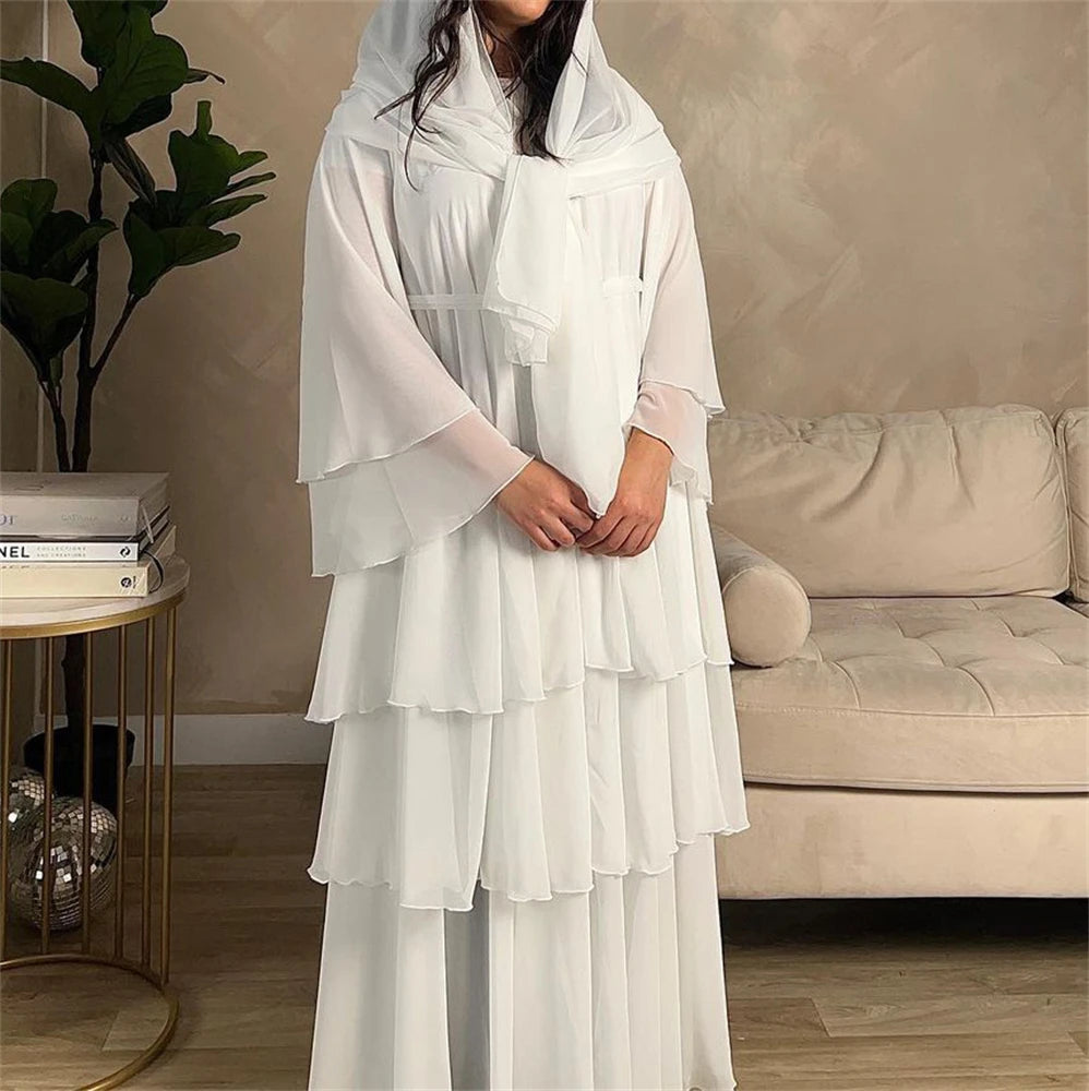 Summer Modest Kaftan Hijab Dresses For Women Kids Open Chiffon Khimar Kimono Abaya Dubai Luxury Muslim Sets Islam Kebaya Damen.