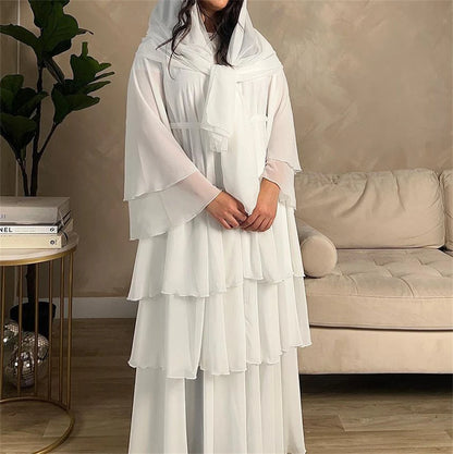 Summer Open Chiffon Khimar Kimono Abaya Dubai Luxury 2024 Muslim Sets Modest Kaftan Hijab Dresses For Women Islam Kebaya Damen.