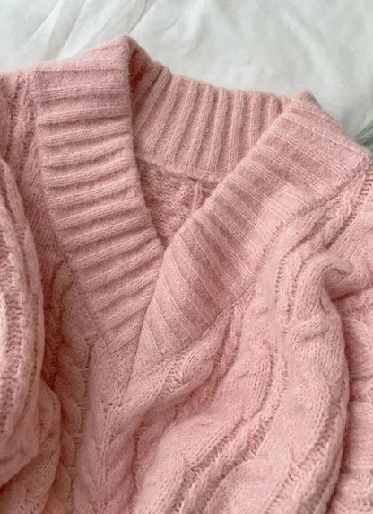 Herbst Winter Frauen Pullover Harajuku Übergroßen Gestrickte Pullover Koreanische Langarm V-ausschnitt Strickwaren Preppy Solide Lose Jumper