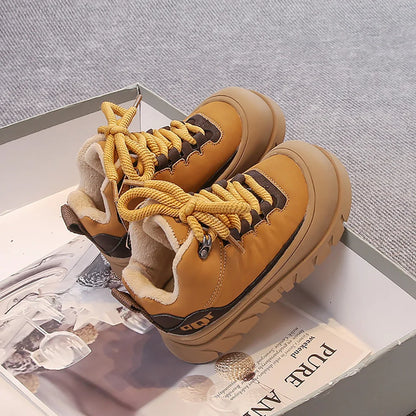 Winter Plush Boots For Children PU Leather Waterproof Boy's Warm Cotton Shoes Thick Warm Platform Teenager Kid's Snow Boots