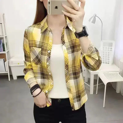 2024Spring and Autumn New College Style Women's Long sleeved Bottom Top Cardigan Long sleeved Fashion Plaid Shirt
