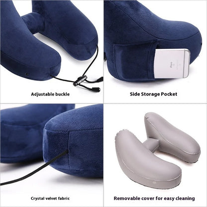Outdoor U Shaped Memory Foam Neck Pillow Adjustable Portable Multifunctional Airplane Sleeping Support Massage Protection Pillow.