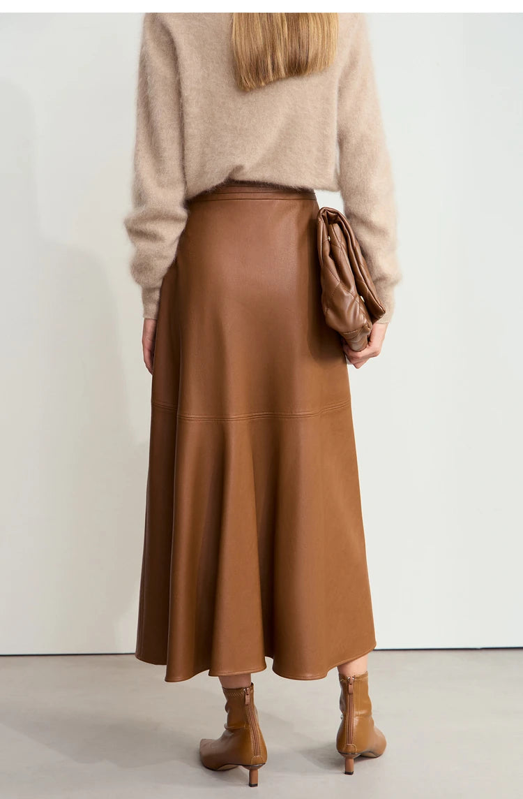 AMII Minimalist Elegant Commuter Environmentally Friendly PU Leather Skirt 2024 Winter New Women's Loose A-shaped Skirt 12444181.
