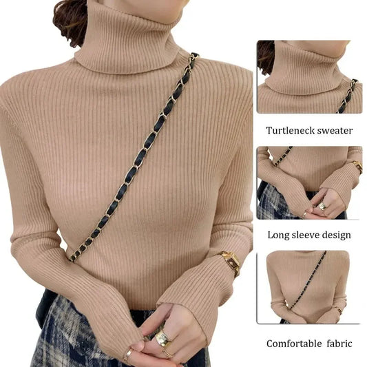 Frauen Pullover Pullover Winter Gestrickte Rollkragen Langarm Schlank Jumper Tops 2024 Damen Casual Shirts Weiche Warme Y2K Kleidung