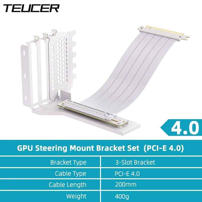 TEUCER L-Z3 GPU Vertical Mounting Bracket Kit, PCIe 4.0 X16 Riser Cable 200mm, Graphics Card Steering Mounting Bracket.