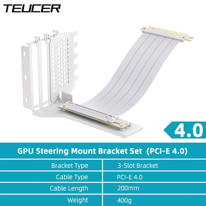 TEUCER L-Z3 GPU Vertical Mounting Bracket Kit, PCIe 4.0 X16 Riser Cable 200mm, Graphics Card Steering Mounting Bracket.