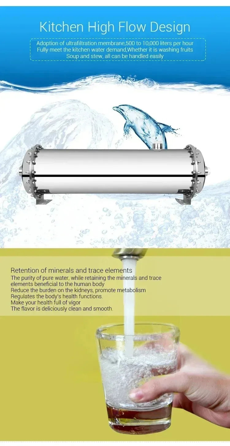 DIVEDEER 304 Stainless Steel Water Purifier PVDF Ultra Filtration Water Purifier Commercial Home Kitchen Direct Drinking Filter.
