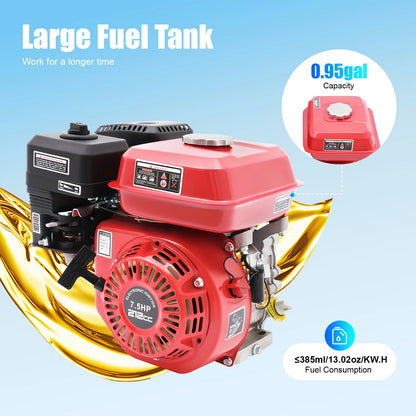 4-Takt-Benzinmotor 212 cc, 7,5 PS, 4000 W, 3600 U/min, Einzylinder-Handgezogener Benzinmotor, Durchmesser der Kurbelwelle ist 20 mm