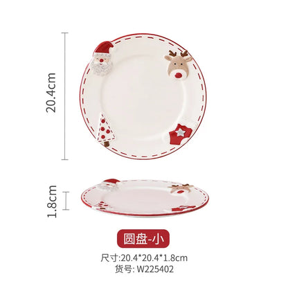 Nordic Stitching Santa Claus Dishes Plates Tableware Set Embossed Sealed Jar Seasoning Jar Western Ceramic Flat Plate Cup