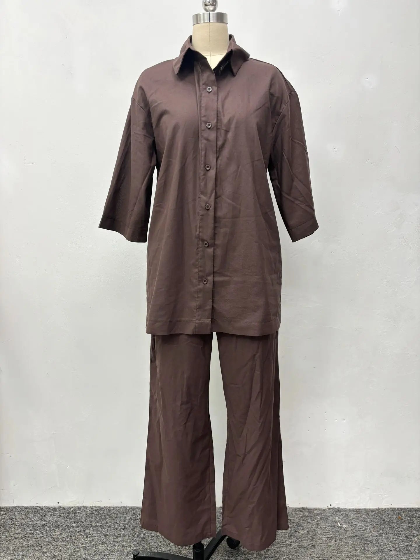 Cotton Linen Set Women Spring Summer Loose Oversize Long Sleeve Shirt Long Pants 2 Piece Sets Casual Office Ladies Trousers Suit.