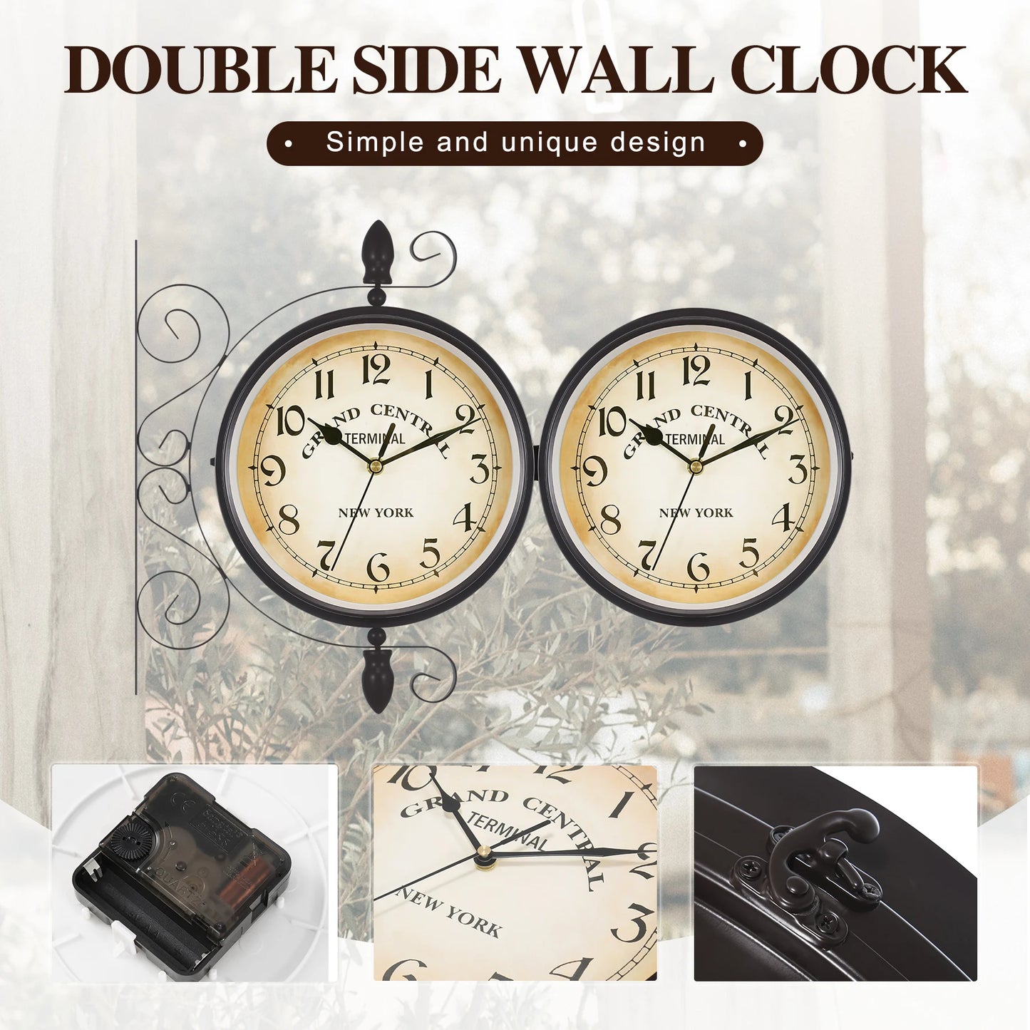 Stationsuhr Doppelseitige Wanduhr Runde Mount Wand Outdoor Garten Dekor Wanduhr Dia 25cm für Weihnachten Home Geschenke