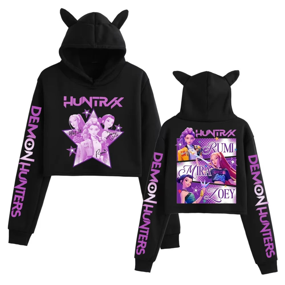 Kpop Demon Hunters Fanmerch Mira Rumi Zoey Huntrix 2025 New Hoodie Cat Ears Sweatshirt Long Sleeve Girls Women Fashion Cute tops.