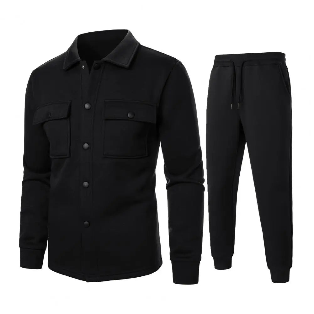 Men Two-piece Suit Set Winter Thick Warm Casual Suit Outfit Long Sleeve Coat Long Trousers Set Fashion Men's Activewear Outwear.