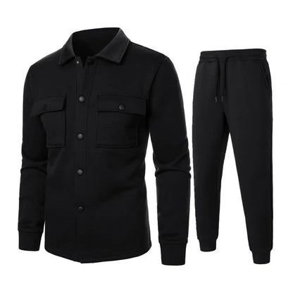 Men Two-piece Suit Set Winter Thick Warm Casual Suit Outfit Long Sleeve Coat Long Trousers Set Fashion Men's Activewear Outwear.