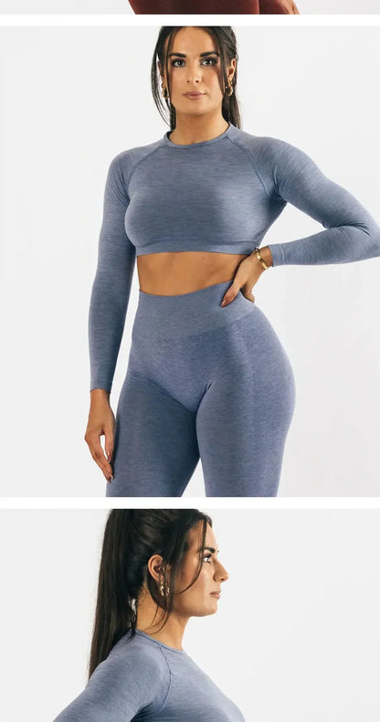 Plus Size Seamless High-Waisted Yoga Suit Long Sleeve Quick Dry Fitness Apparel Women's Promoting Legs Slimming Sportswear.