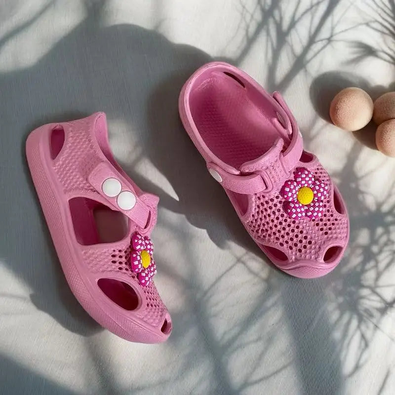 Girls' Floral Toddler Learning Shoes Lightweight Breathable EVA Hole-Patterned Sandals - Cute Versatile Beach & Daily Wear Baby.