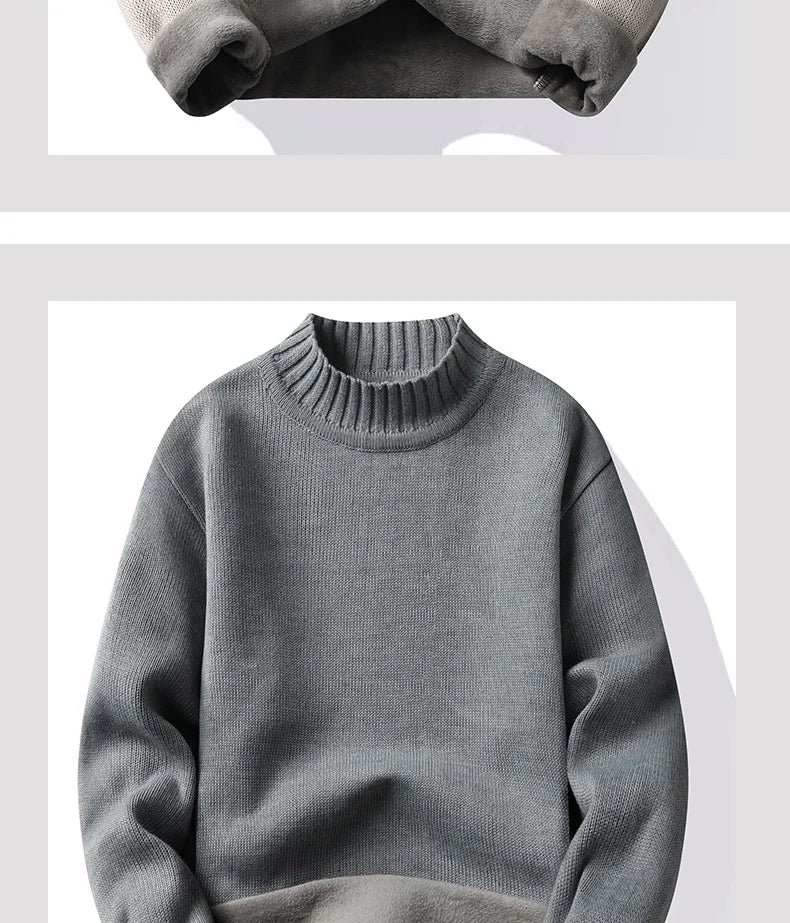 Men's Winter Fleece Pullover Knit Sweater Wool Plus Velvet Clothing Thick Warm O-neck Jumpers Fashion Y2K Knitwear.