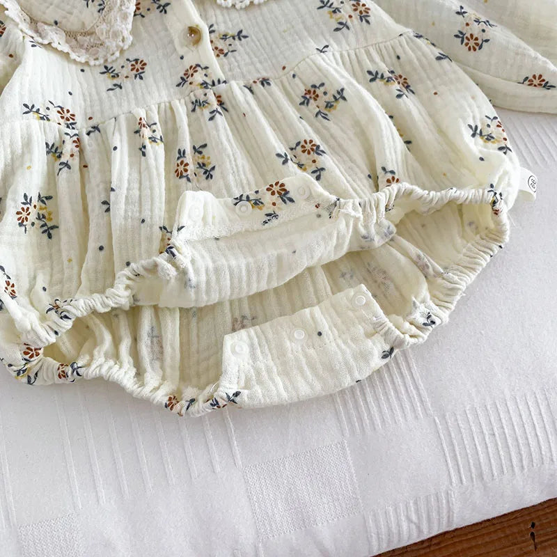 2023 frühjahr Neue Baby Kleidung Floral Body für Kleinkind Mädchen Kleinkind Peter Pan Kragen Langarm Ein Stück mit Hut 0-2 Y