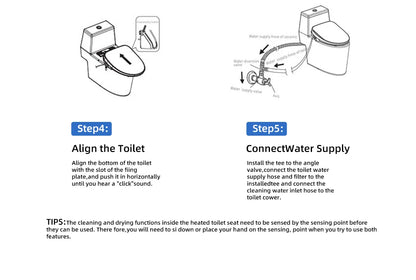 Intelligenter Bidet-Toilettensitz für Badezimmer, beheizter Sitz, langsames Schließen, warmer Trockner, hinten vorne, waschbar, warmes Wasser, Fernbedienung, Nachtlicht