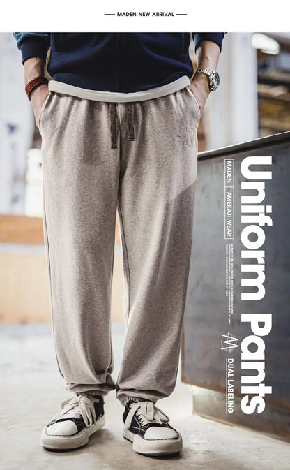 Maden Men's Men's Jogger Pants Embroidered Straight-Leg Sweatpants Elastic Waist Cuffed Casual Training Trousers for Fall Winter