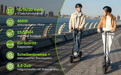 RCB EV85F (ABE) Adult EScooter 400W Motor Foldable E-Scooter 36V 7.8AH 8.5” Road Tire Commuting Electric Scooter.